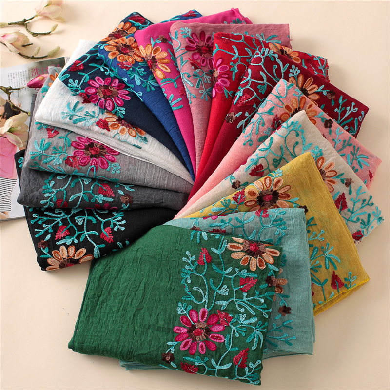 Bandana Cotton - 2022 Đồng Bằng Thêu Hoa Viscose