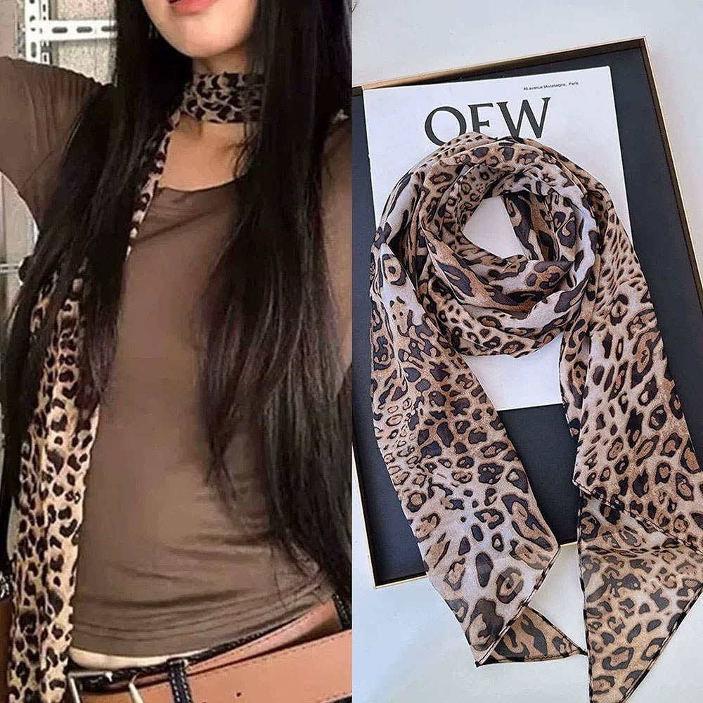 Leopard Small Long Silk Scarf  - đánh giá và giá Silk Tie Striped
